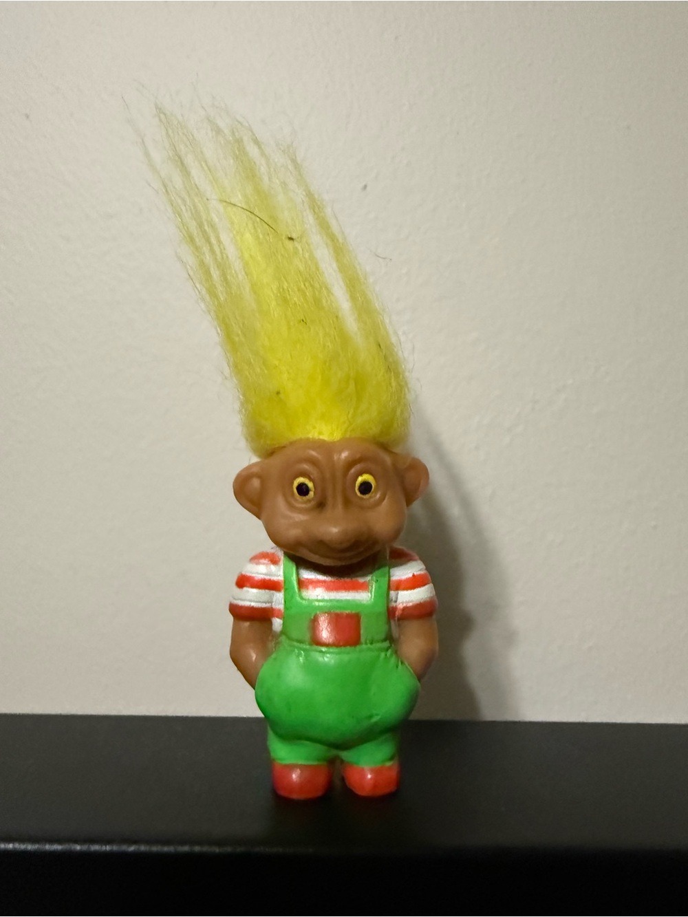 Vintage SOMA Troll Doll 2” Yellow Hair Green Overalls